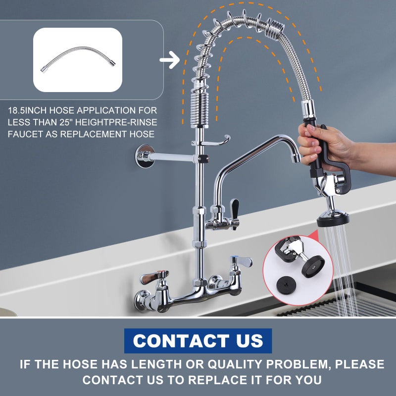 iVIGA Commercial Kitchen Faucet Wall Mount with Pre-Rinse Sprayer 8 Inch Center Wall Mount Kitchen Sink Faucet with 9.6" Add-on Swing Spout 25" Height Faucet with Pull Down Spray - Image 2