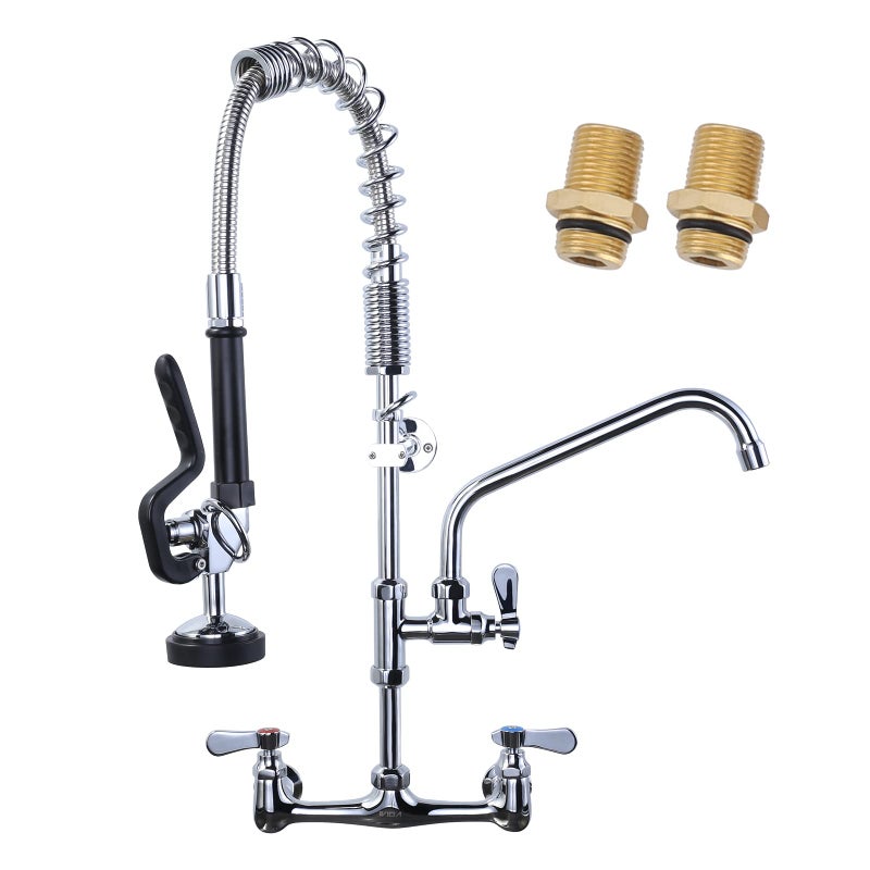 iVIGA Commercial Kitchen Faucet Wall Mount with Pre-Rinse Sprayer 8 Inch Center Wall Mount Kitchen Sink Faucet with 9.6" Add-on Swing Spout 25" Height Faucet with Pull Down Spray - Image 1
