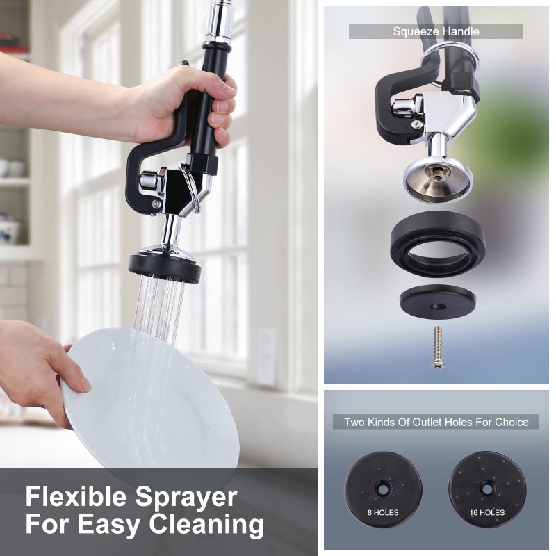 iVIGA Commercial Kitchen Faucet Wall Mount with Pre-Rinse Sprayer 8 Inch Center Wall Mount Kitchen Sink Faucet with 9.6" Add-on Swing Spout 25" Height Faucet with Pull Down Spray - Image 4