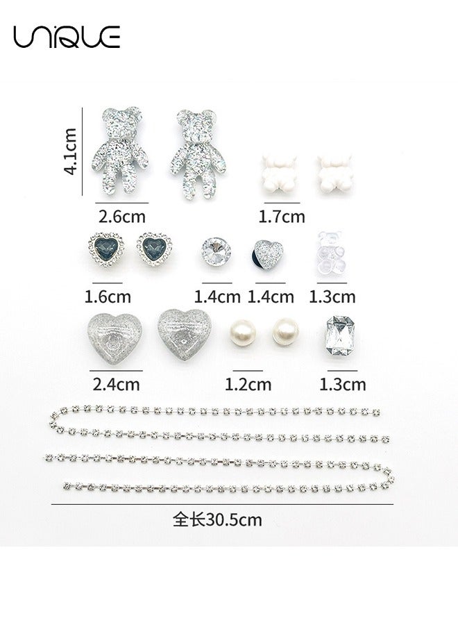 Unique 16Pcs Sparkling Shoe Ornament - Shoe Flower with Diamond Peach Heart - Bear Shoe Flower - Pearl Shoe Flower - Chain Decoration - Gifts  - Image 2