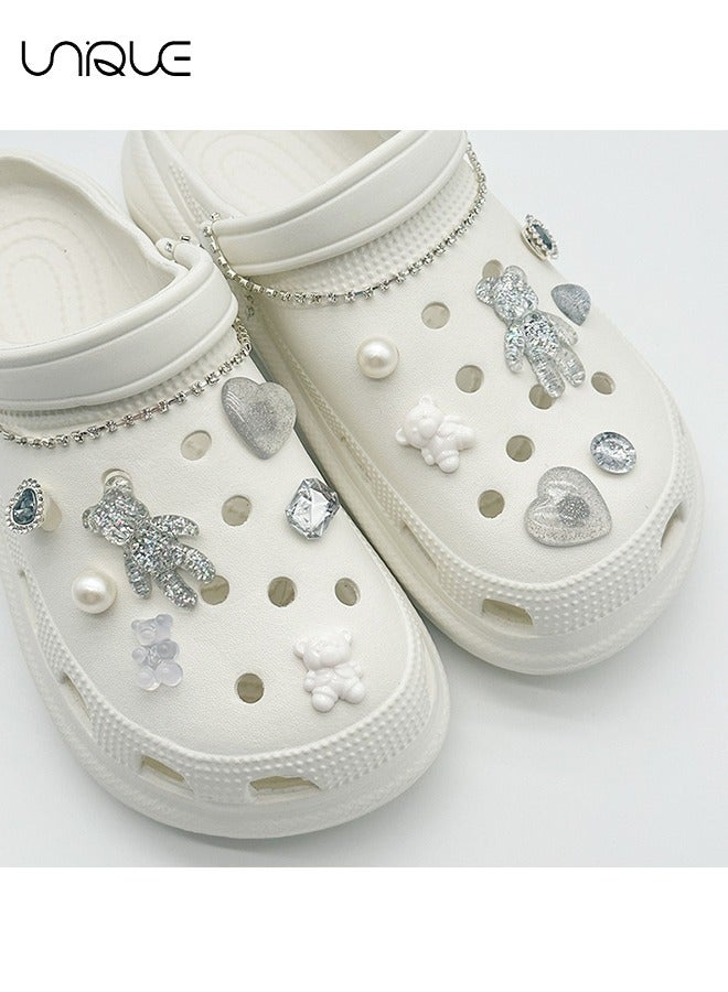 Unique 16Pcs Sparkling Shoe Ornament - Shoe Flower with Diamond Peach Heart - Bear Shoe Flower - Pearl Shoe Flower - Chain Decoration - Gifts  - Image 5