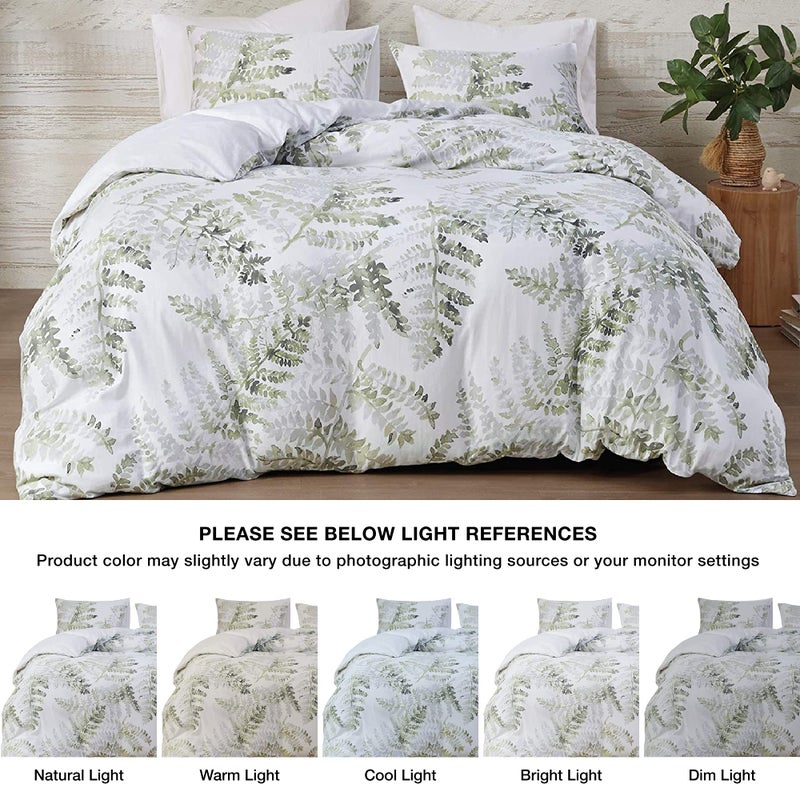 Intelligent Design Inspire by INTELLIGENT DESIGN Reversible 100% Cotton Sateen Duvet-Breathable Comforter Cover,Modern All Season Bedding Set with Sham(Insert Excluded),Judith,Palm Leaf GreenKing/Cal King(104"x90") - Image 2