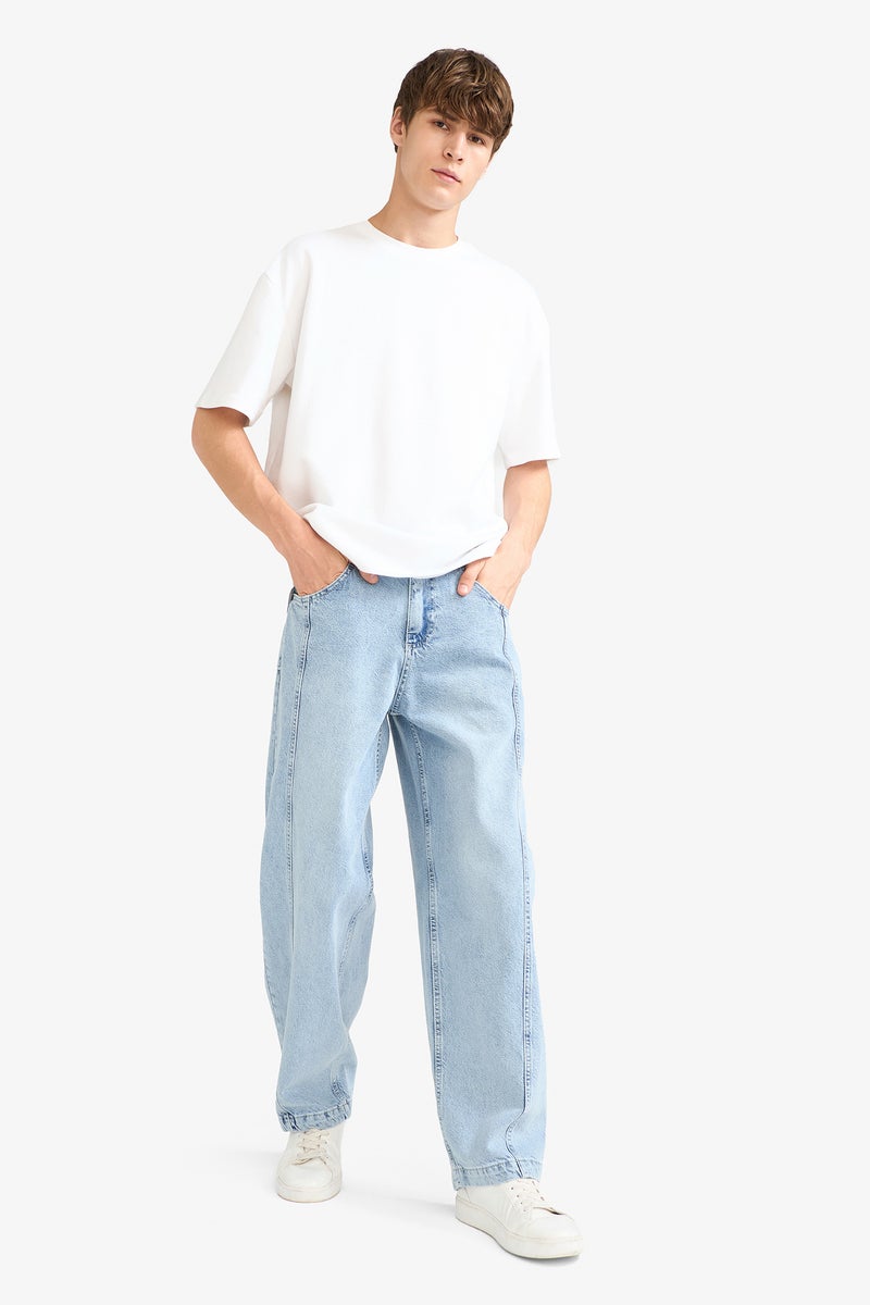 DeFacto Blue Man Barrel Fit Trousers Casual - Image 1