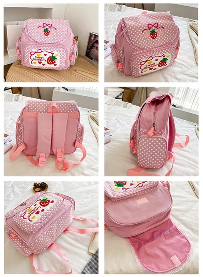 Sothuba Kawaii Strawberry Embroidery Backpack for Girls Teens Students School Bag Satchel Cute Pink Lace JK Backpack - Image 3