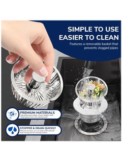 Excefore Upgraded 3-in-1 Kitchen Sink Strainer And Stopper, 304 Stainless Steel Pop-Up Sink Stopper with Fast Drainage, Anti-Clogging Basket Filter, Odor & Insect Blocking for US Standard 3-1/2 Inch Drain  - Image 5