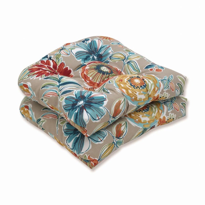 Pillow Perfect Floral IndoorOutdoor Wicker Chair Seat Cushion Tufted Weather and Fade Resistant 19 x 19 TanBlue Colsen 2 Count