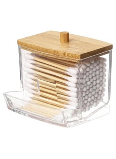 Generic Cotton Bud Holder, Q-tip Dispenser for Bathroom Vanity Cotton Swabs, Cotton Swab Dispenser with Bamboo Lids, Makeup Organizer Box for Cotton Buds and Cosmetics  - Image 1