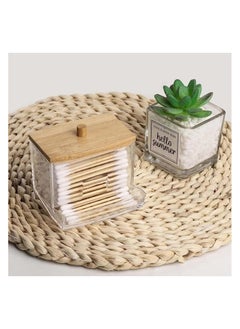 Generic Cotton Bud Holder, Q-tip Dispenser for Bathroom Vanity Cotton Swabs, Cotton Swab Dispenser with Bamboo Lids, Makeup Organizer Box for Cotton Buds and Cosmetics  - Image 5