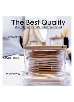 Generic Cotton Bud Holder, Q-tip Dispenser for Bathroom Vanity Cotton Swabs, Cotton Swab Dispenser with Bamboo Lids, Makeup Organizer Box for Cotton Buds and Cosmetics  - Image 4