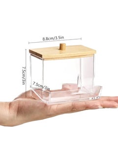 Generic Cotton Bud Holder, Q-tip Dispenser for Bathroom Vanity Cotton Swabs, Cotton Swab Dispenser with Bamboo Lids, Makeup Organizer Box for Cotton Buds and Cosmetics  - Image 2