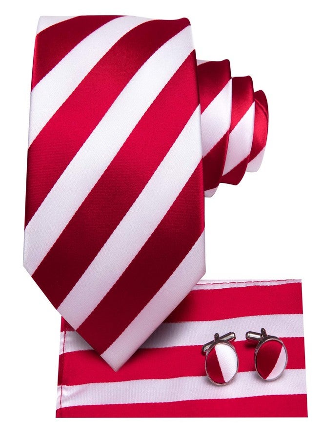 مرحبا التعادل طقم ربطات عنق رجالية من هاي تاي، ربطة عنق حريرية، منديل جيب، أزرار أكمام، مناسب لحفلات الأعياد والمناسبات الرسمية، مخطط باللونين الأبيض والأحمر. - Image 3