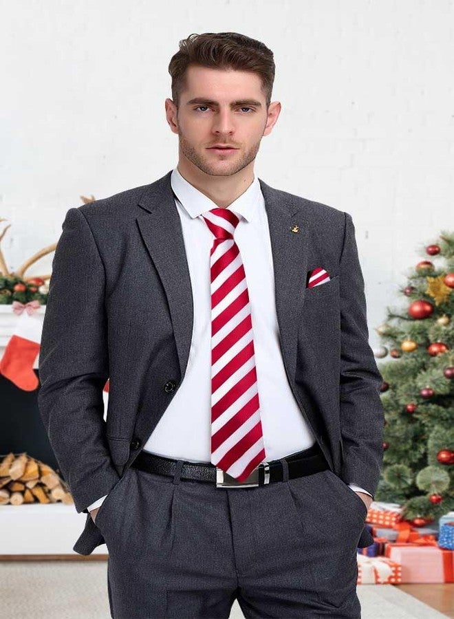 مرحبا التعادل طقم ربطات عنق رجالية من هاي تاي، ربطة عنق حريرية، منديل جيب، أزرار أكمام، مناسب لحفلات الأعياد والمناسبات الرسمية، مخطط باللونين الأبيض والأحمر. - Image 2