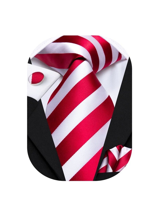 مرحبا التعادل طقم ربطات عنق رجالية من هاي تاي، ربطة عنق حريرية، منديل جيب، أزرار أكمام، مناسب لحفلات الأعياد والمناسبات الرسمية، مخطط باللونين الأبيض والأحمر. - Image 1