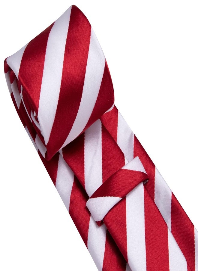 مرحبا التعادل طقم ربطات عنق رجالية من هاي تاي، ربطة عنق حريرية، منديل جيب، أزرار أكمام، مناسب لحفلات الأعياد والمناسبات الرسمية، مخطط باللونين الأبيض والأحمر. - Image 5