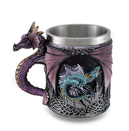 Zeckos Purple Gothic Dragon Decorative Resin and Stainless Steel Tankard/Mug/Pencil Holder Celtic Knot Work Accents 10 Ounces - Image 1