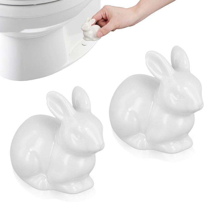 PEUTIER 2PCS Toilet Bolt Covers, Decorative Toilet Screw Covers Cute Hidden Toilet Screw Caps for Bottom of Toilet Fits Most Bolts (Ceramic Rabbit Style) - Image 1