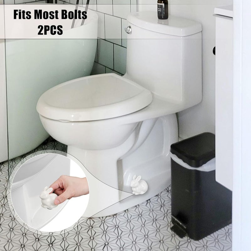 PEUTIER 2PCS Toilet Bolt Covers, Decorative Toilet Screw Covers Cute Hidden Toilet Screw Caps for Bottom of Toilet Fits Most Bolts (Ceramic Rabbit Style) - Image 5