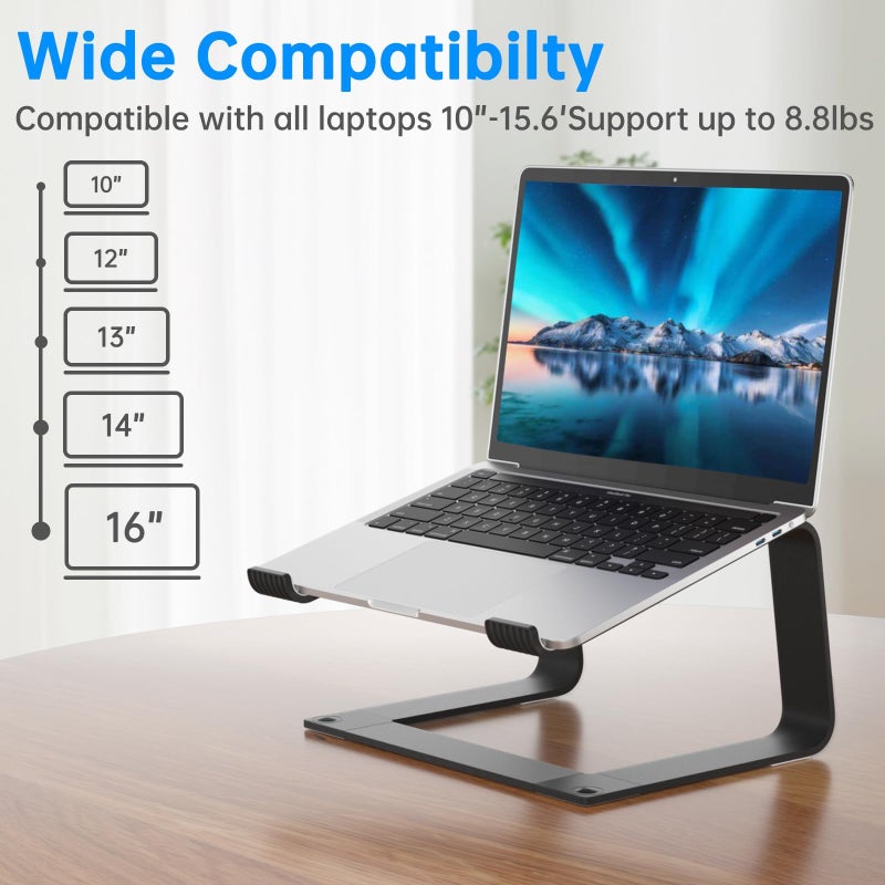 GleYo Laptop Stand for Desk Aluminum Computer Riser Portable Metal Notebook Holder Printer Stand Compatible with MacBook Air, Pro, Dell, HP, Lenovo and All 10-16" Laptops, Black - Image 3