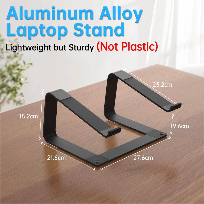 GleYo Laptop Stand for Desk Aluminum Computer Riser Portable Metal Notebook Holder Printer Stand Compatible with MacBook Air, Pro, Dell, HP, Lenovo and All 10-16" Laptops, Black - Image 2