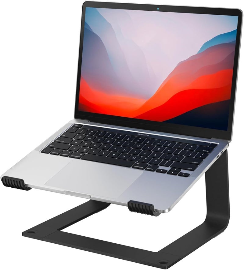 GleYo Laptop Stand for Desk Aluminum Computer Riser Portable Metal Notebook Holder Printer Stand Compatible with MacBook Air, Pro, Dell, HP, Lenovo and All 10-16" Laptops, Black - Image 1