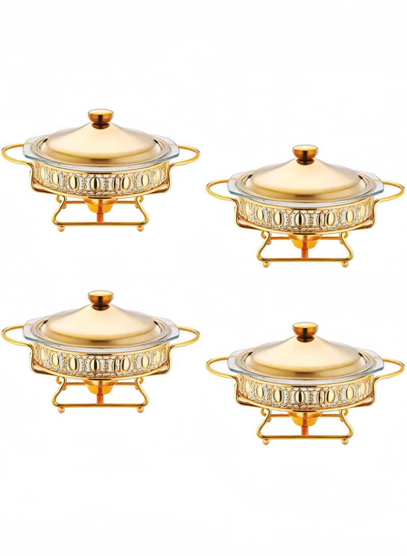 GGEROU 2L Chafing Dish Buffet Set 4Pack, Round Gold Buffet Warmer Chafers with Glass Trays Gold  - Image 1