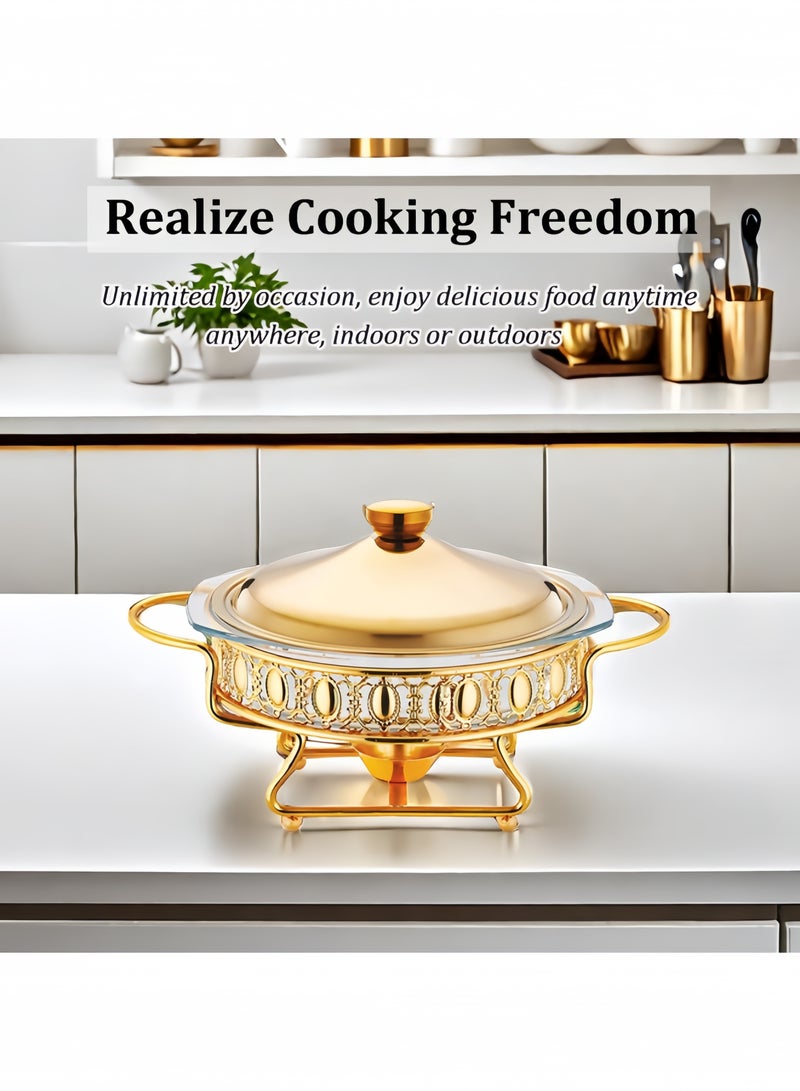 GGEROU 2L Chafing Dish Buffet Set 4Pack, Round Gold Buffet Warmer Chafers with Glass Trays Gold  - Image 3