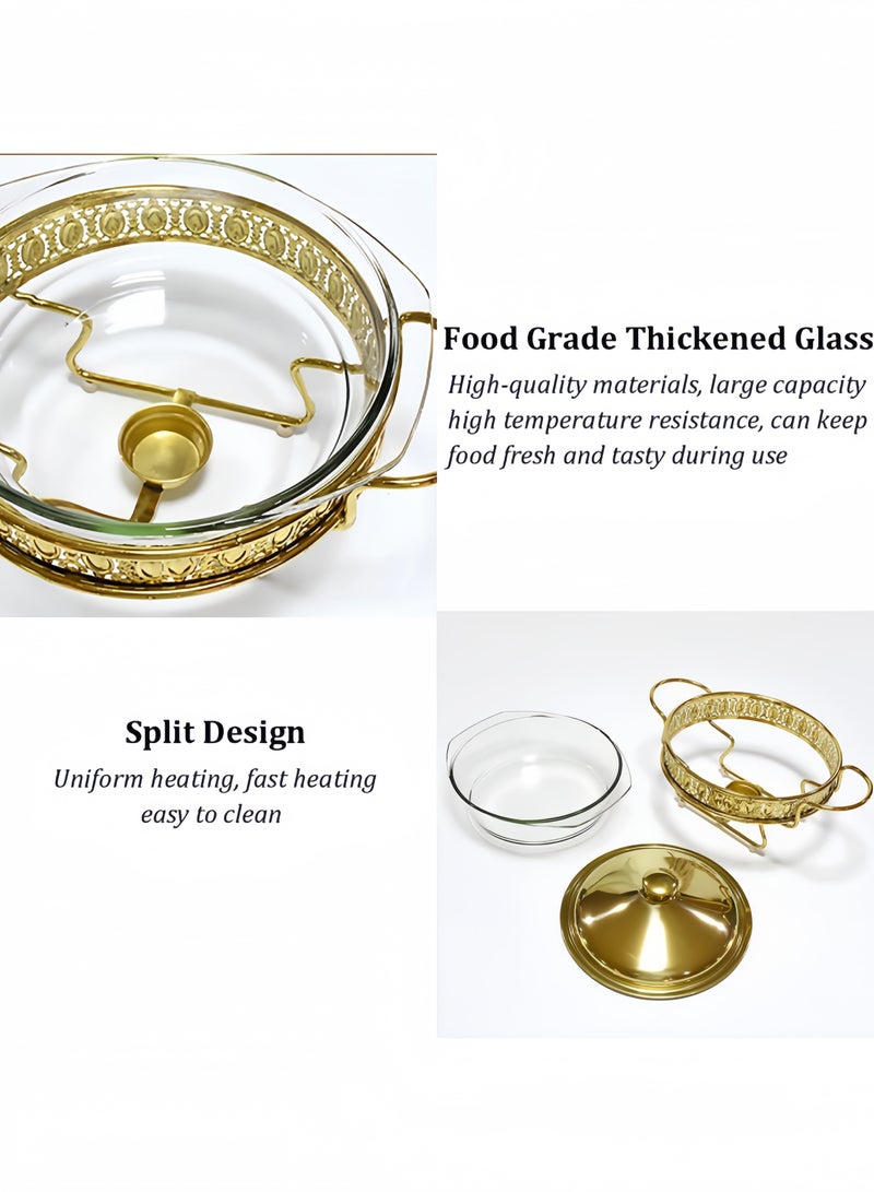 GGEROU 2L Chafing Dish Buffet Set 4Pack, Round Gold Buffet Warmer Chafers with Glass Trays Gold  - Image 4