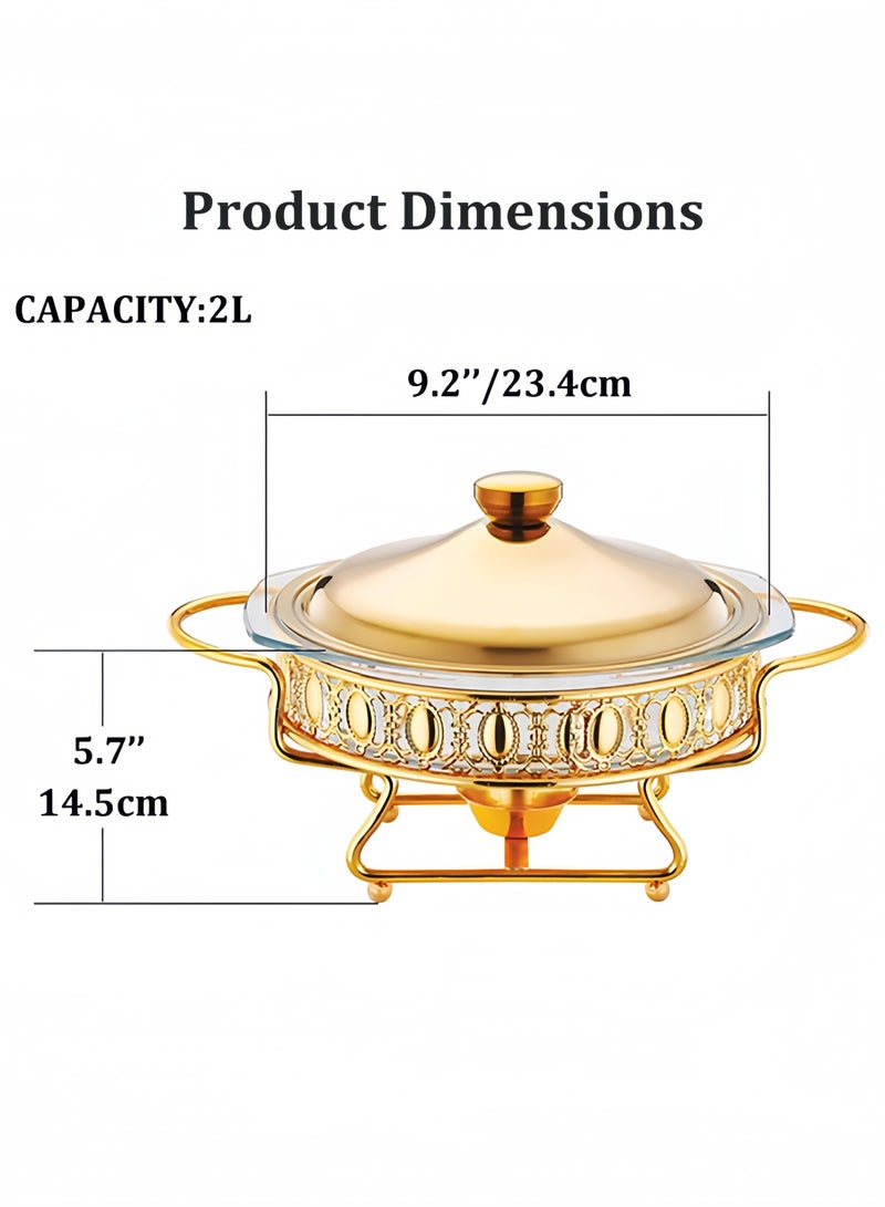 GGEROU 2L Chafing Dish Buffet Set 4Pack, Round Gold Buffet Warmer Chafers with Glass Trays Gold  - Image 2