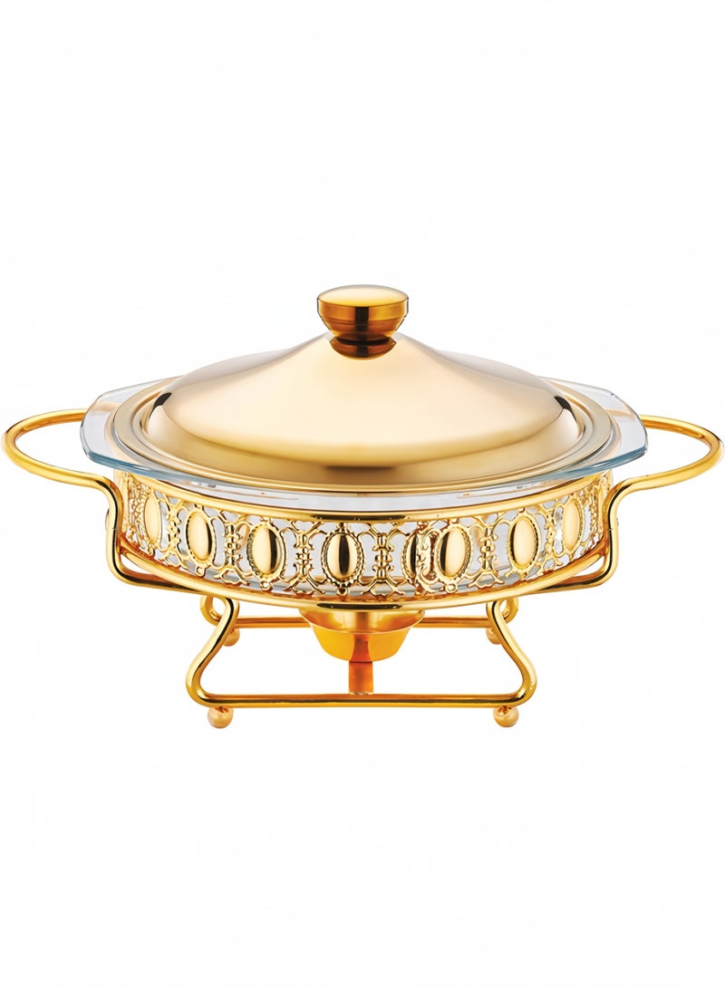 GGEROU 2L Chafing Dish Buffet Set 4Pack, Round Gold Buffet Warmer Chafers with Glass Trays Gold  - Image 5