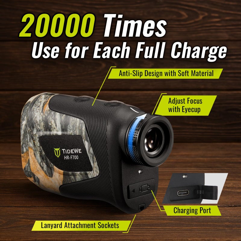 TIDEWE Hunting Rangefinder with Rechargeable Battery, 700Y Camo Laser Range Finder 6X Magnification, Distance/Angle/Speed/Scan Multi Functional Water-Resistant Rangefinder with Case - Image 5