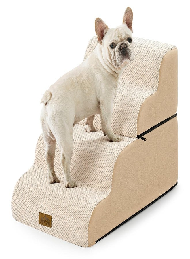 COZY KISS Wide Dog Stairs for Small Dogs 19.7" H, Detached Dog Step for Puppy or Older Cat, Ramp for Bed, Sofa, Couch or Chair, Ladder with High Density Foam, 17.7x28.3x19.7 inch, 4 Step, Beige - Image 1