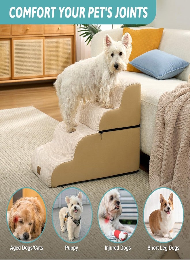 COZY KISS Wide Dog Stairs for Small Dogs 19.7" H, Detached Dog Step for Puppy or Older Cat, Ramp for Bed, Sofa, Couch or Chair, Ladder with High Density Foam, 17.7x28.3x19.7 inch, 4 Step, Beige - Image 5
