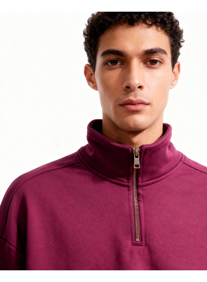 Feathers سويت شيرت رجالي بسوستة ربع أمامية  مصنوع من قطن 100% لفصل الشتاء بأكمام طويلة - Image 2