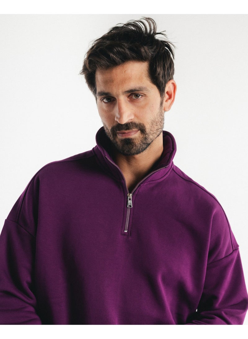 Feathers Men’s Quarter Zipper Sweatshirt 100% Cotton for Winter with Long Sleeves - Image 2