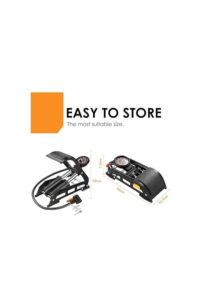 AQSON Double Barrel Bike Floor Foot Pump,Portable Air Pump Inflator Pump with 160PSI Precision Pressure Gauge Fits Presta Schrader and Deutschland Valve for Bicycle,Ball,Scooter,Car,Toys Inflatable  - Image 4