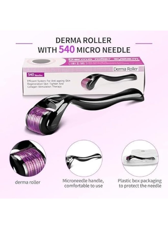 Derma Roller Needles 540 Titanium Microneedle Roller for Face Skin Rejuvenation Anti-Wrinkle Anti-Aging Skin Rejuvenation Hair Loss Acne Scars Stretch Marks, Multicolor (0.5) - Image 3
