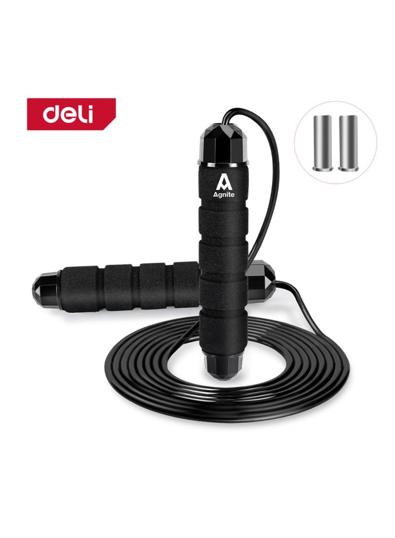 Deli Agnite Pro Weighted Jump Rope – Adjustable 3m Steel Wire Skipping Rope with Foam Handles for CrossFit, Boxing, HIIT & Home Workouts ( Black) - Image 1