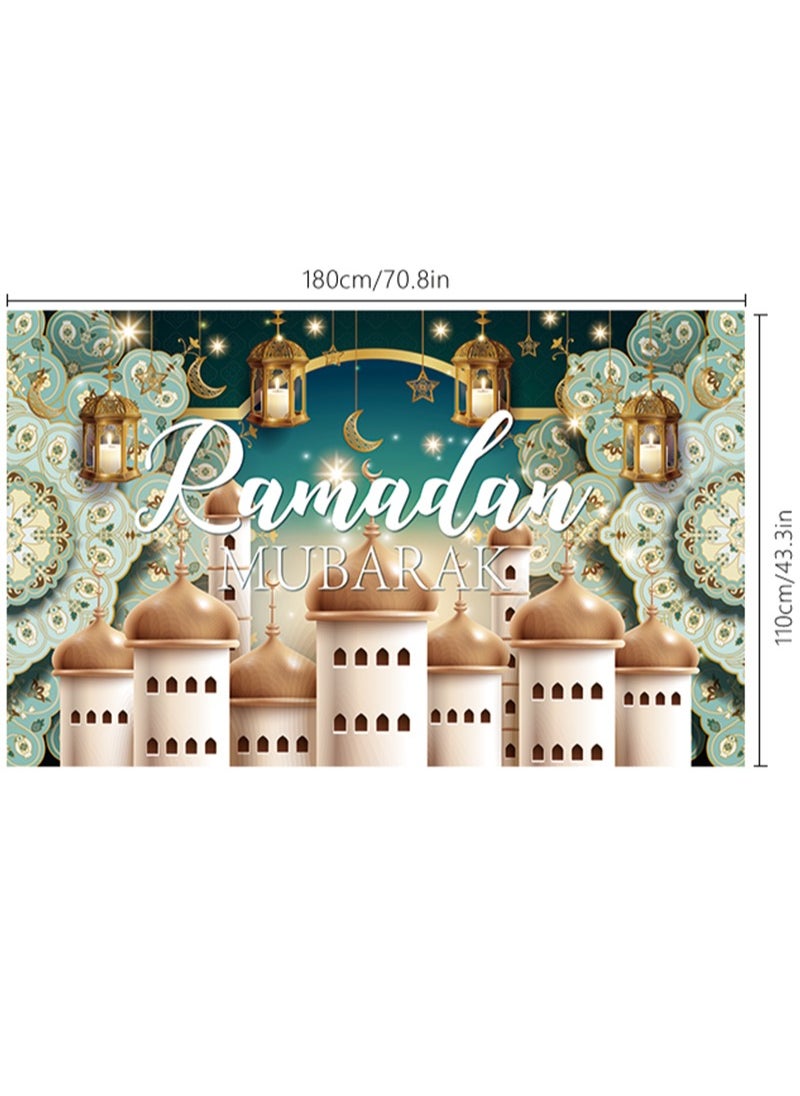 Aikanbo - Ramadan Mubarak Banners,Eid Mubarak Party Decoration Banner,Background Eid Mubarak Banner,Large Ramadan Mubarak Banner for Muslim and Eid Mubarak-180 x 110 cm - Image 1