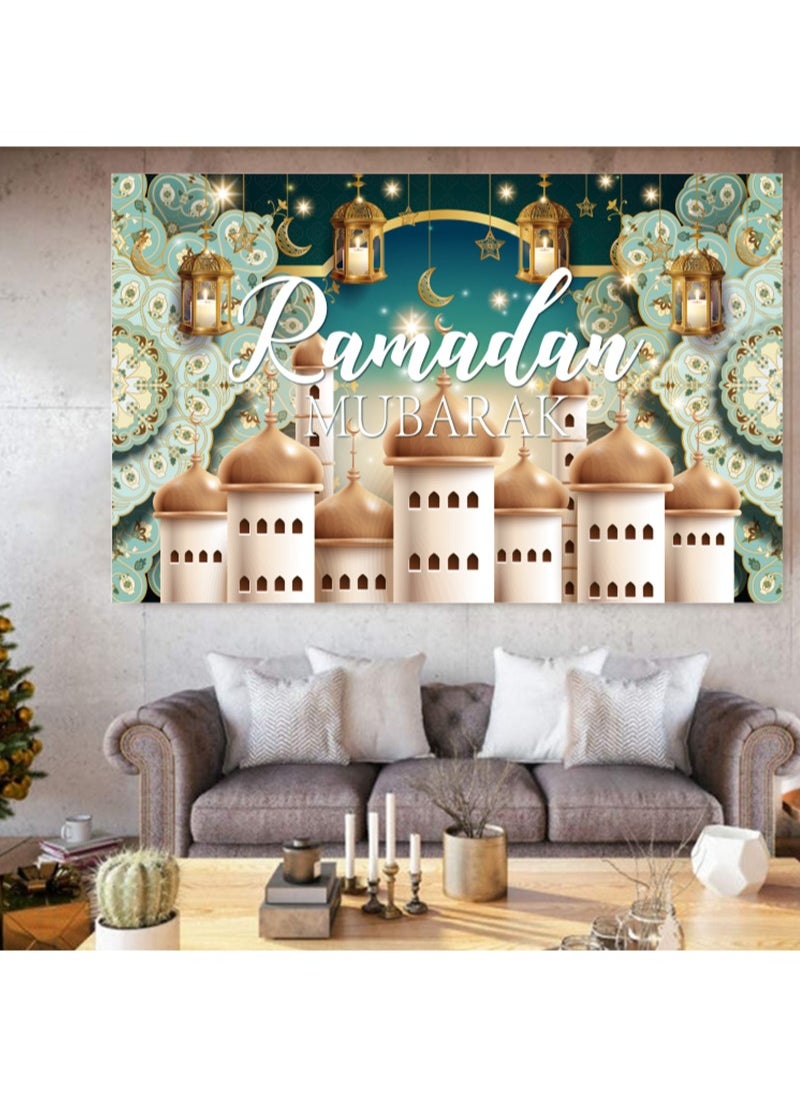 Aikanbo - Ramadan Mubarak Banners,Eid Mubarak Party Decoration Banner,Background Eid Mubarak Banner,Large Ramadan Mubarak Banner for Muslim and Eid Mubarak-180 x 110 cm - Image 1