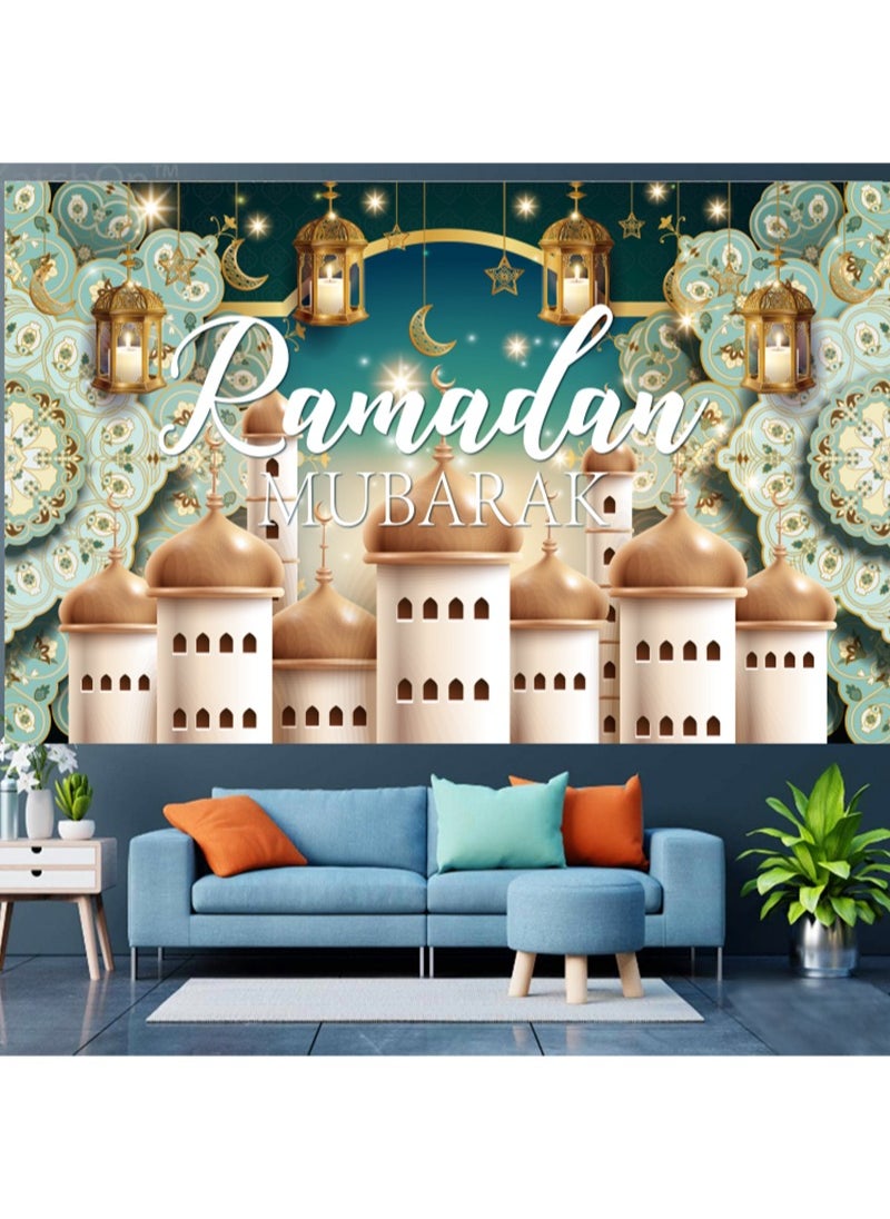Aikanbo - Ramadan Mubarak Banners,Eid Mubarak Party Decoration Banner,Background Eid Mubarak Banner,Large Ramadan Mubarak Banner for Muslim and Eid Mubarak-180 x 110 cm - Image 1