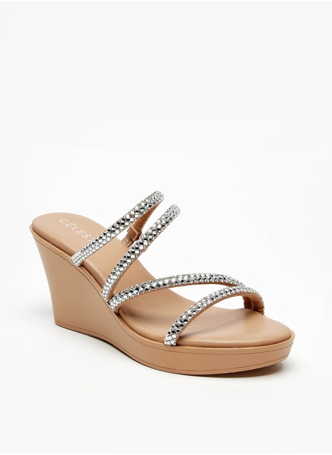 Celeste - Women's Embellished Slip-On Sandals with Wedge Heels - Image 1