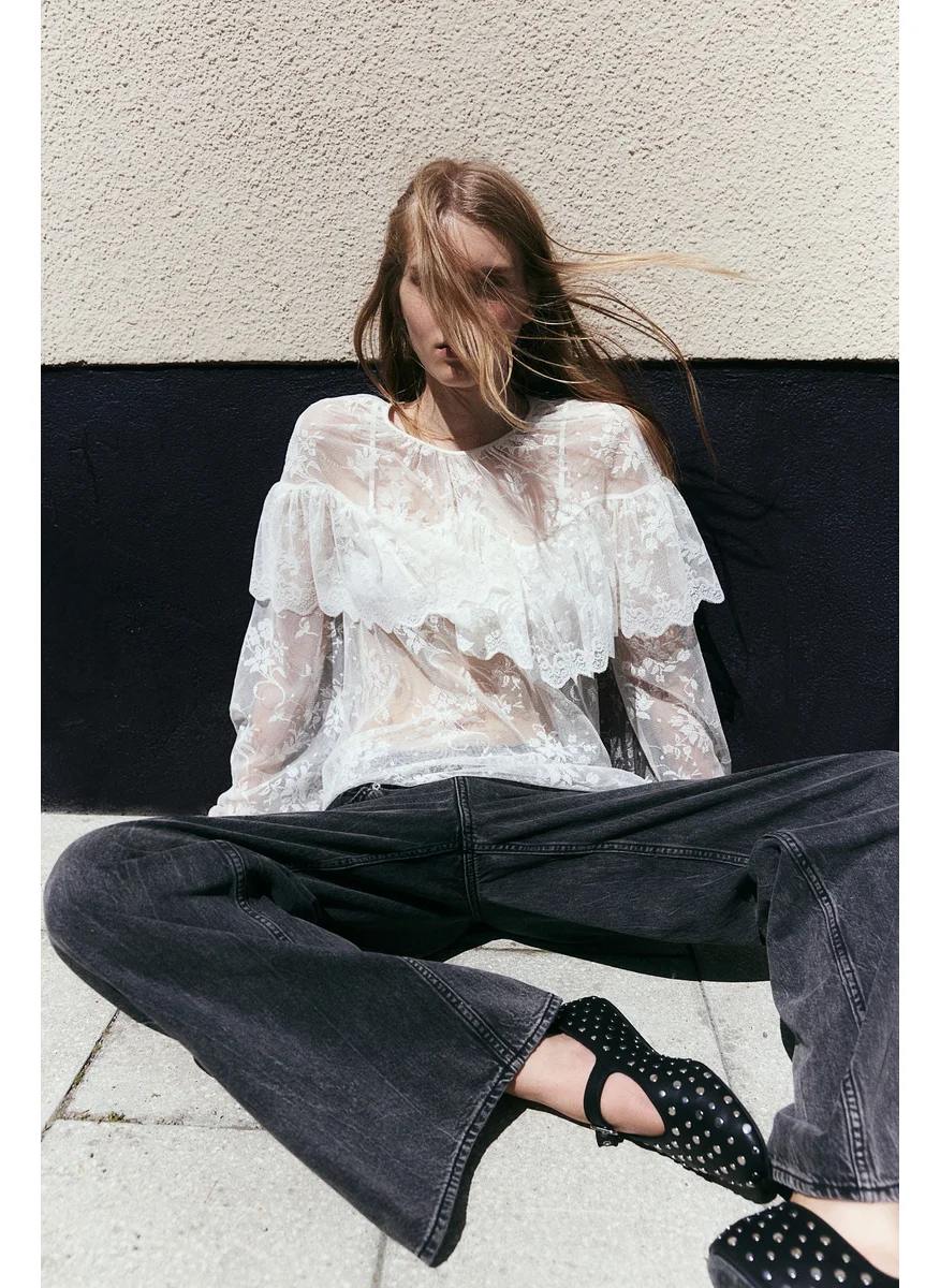 H&M Flounce-Trimmed Lace Blouse