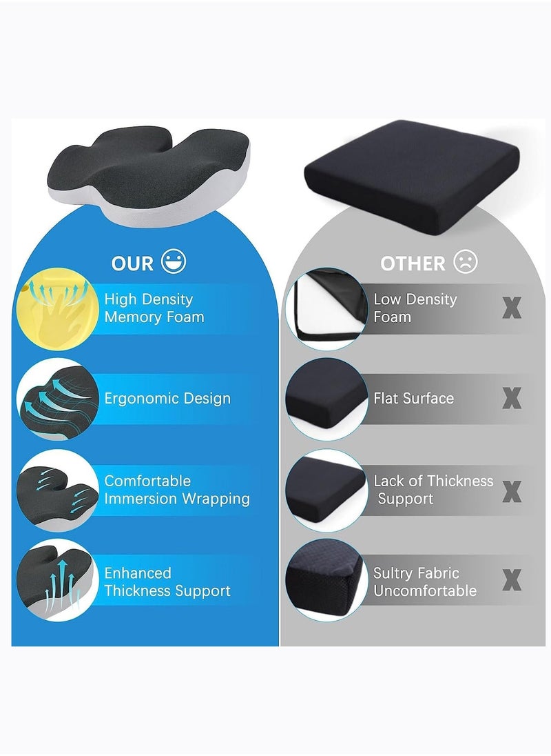 Memory Foam Seat Cushion Car Seat Cushion Office Chair Seat Cushion for for Relief Tailbone and Hip Tire, Pressure Relief on the Coccyx for Office Chair, Car Seat and Wheelchair (black)