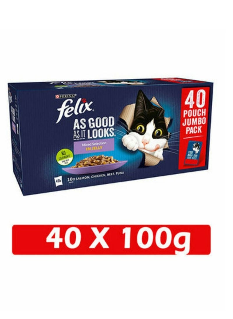 Purina- invalid brand name Felix Adult Cat Jelly Food Mixed Selection In 4 Variety Flavours 40x100g  - Image 1