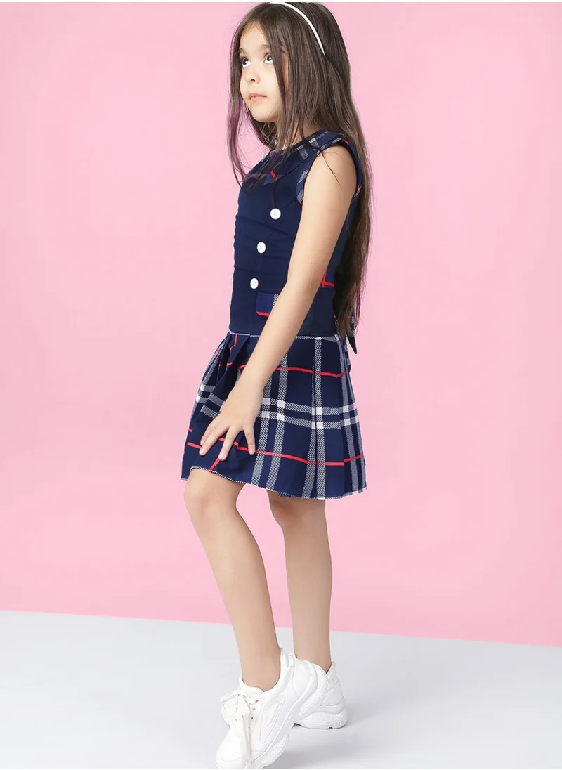 THE VANCA Kids Checked Drop Waist Dress