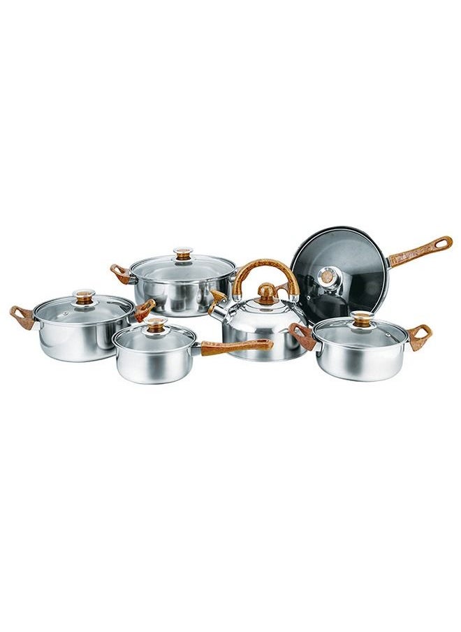 Sharpdo 12-Piece Cooking Set, Stainless Steel Pots And Pans, Non-Stick  Cookware Set,  PFOA Free - Frying Pan, Casserole With Lid, Saucepan, Grill Pan  - Image 1