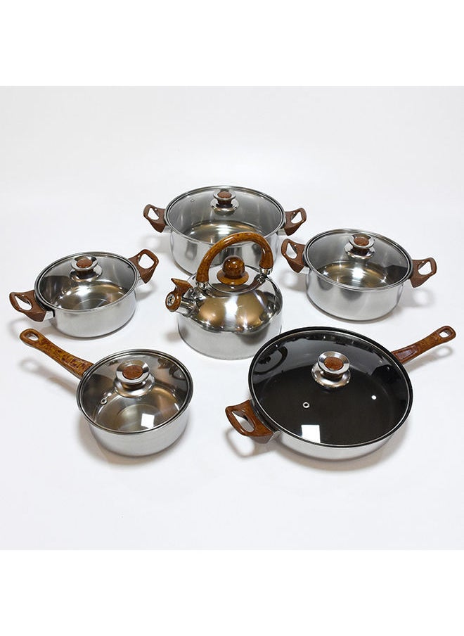 Sharpdo 12-Piece Cooking Set, Stainless Steel Pots And Pans, Non-Stick  Cookware Set,  PFOA Free - Frying Pan, Casserole With Lid, Saucepan, Grill Pan  - Image 3