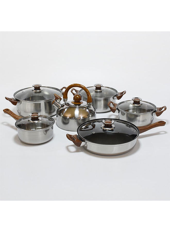 Sharpdo 12-Piece Cooking Set, Stainless Steel Pots And Pans, Non-Stick  Cookware Set,  PFOA Free - Frying Pan, Casserole With Lid, Saucepan, Grill Pan  - Image 2