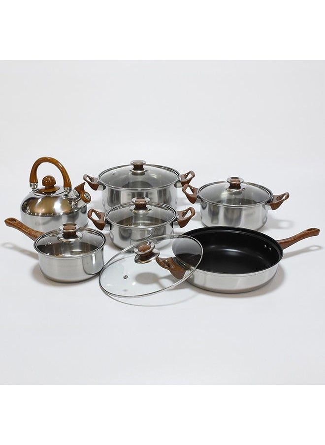 Sharpdo 12-Piece Cooking Set, Stainless Steel Pots And Pans, Non-Stick  Cookware Set,  PFOA Free - Frying Pan, Casserole With Lid, Saucepan, Grill Pan  - Image 5