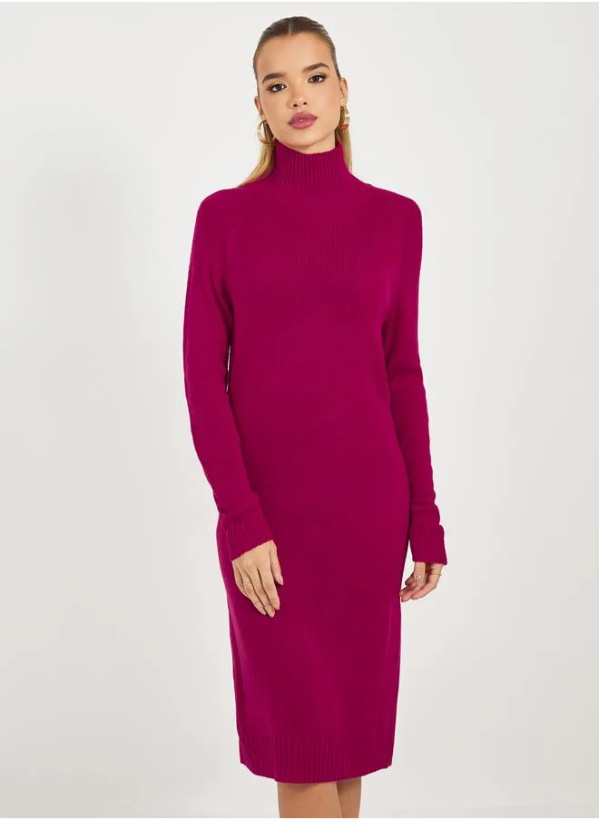 Styli Textured Knit Sweater Knee Length Dress